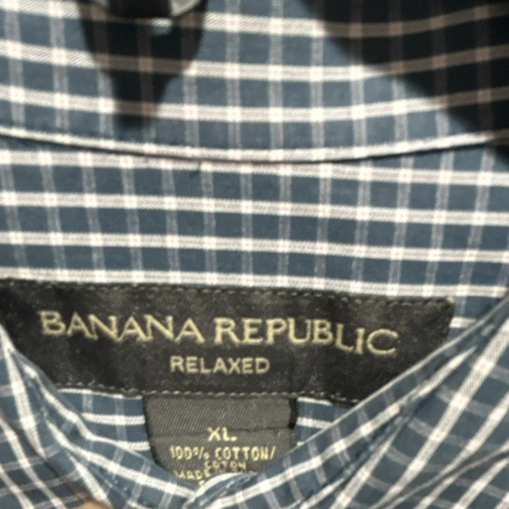 Banana Republic Relaxed Fit Blue White Check Cotton Button-Up Shirt Men's XL